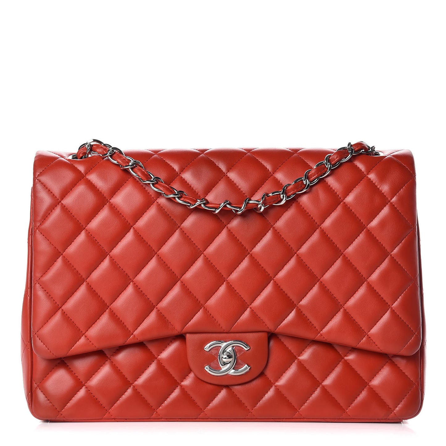 Lambskin Quilted Maxi Double Flap Red