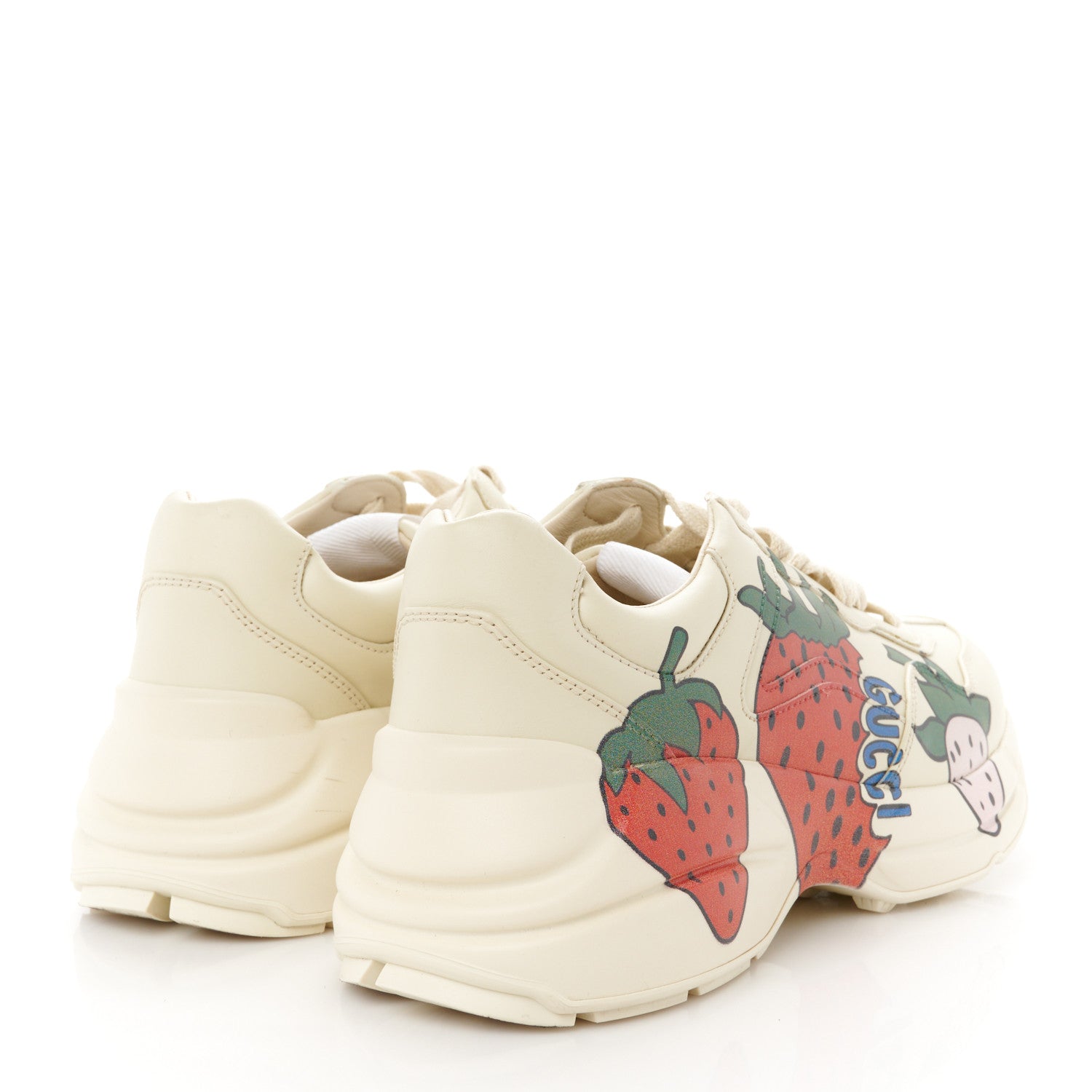 Gucci Apollo Calfskin Strawberry Womens Rhyton Sneakers 37.5 Ivory 4 of 9
