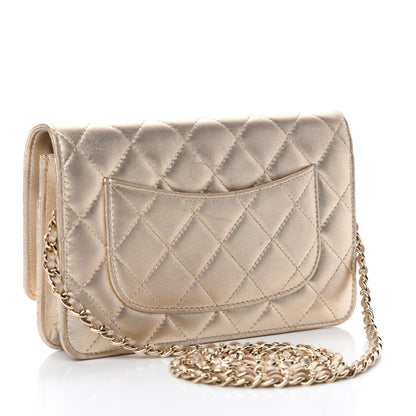 Chanel Metallic Lambskin Quilted Wallet On Chain WOC Gold 3 of 17