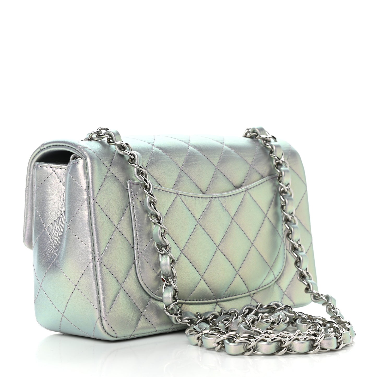 Iridescent Calfskin Quilted Mini Rectangular Flap Light Purple