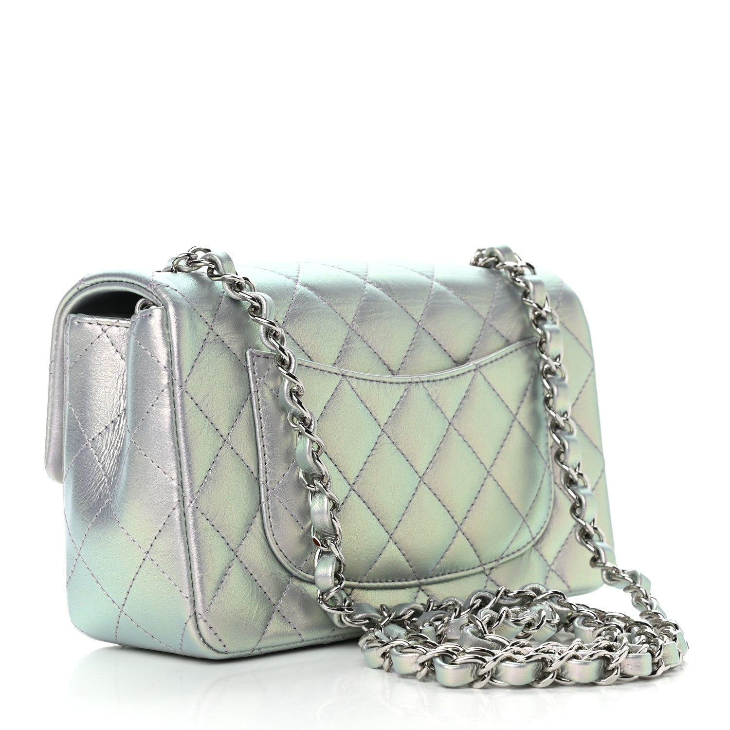 Chanel Iridescent Calfskin Quilted Mini Rectangular Flap Light Purple 3 of 9