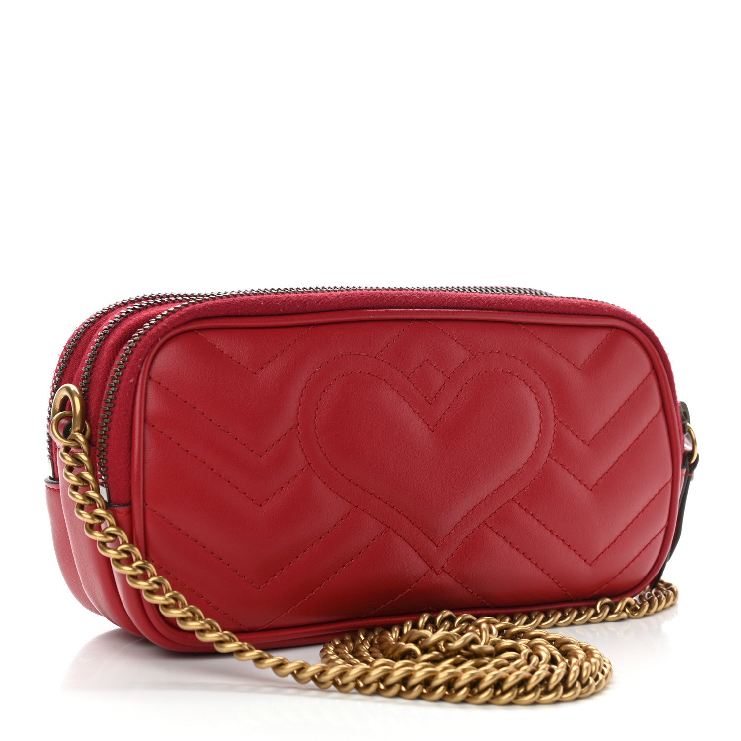 Gucci Calfskin Matelasse Mini GG Marmont Chain Crossbody Bag Hibiscus Red 3 of 16
