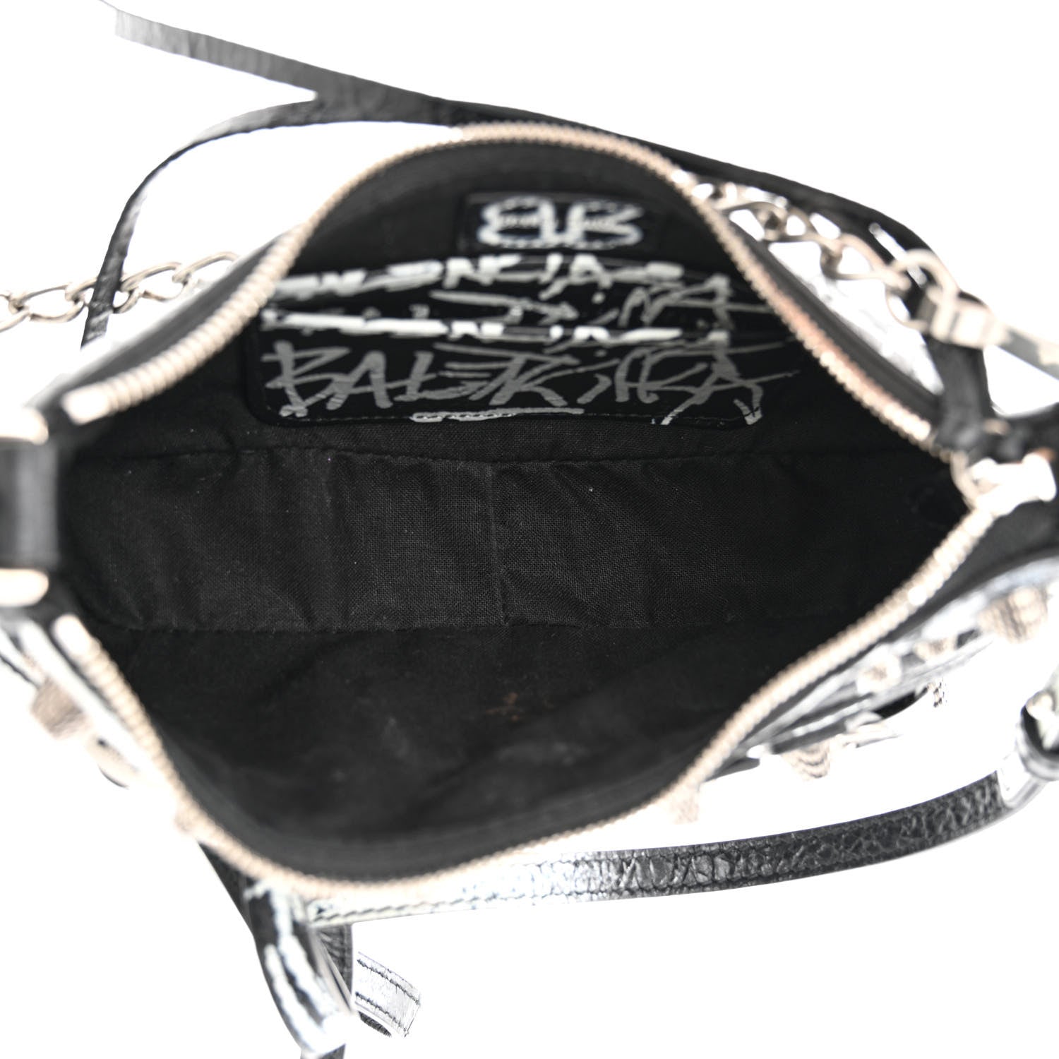 Balenciaga Agneau Arena Graffiti Le Cagole Mini Purse With Chain Black White 5 of 11