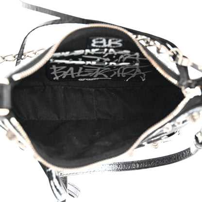 Balenciaga Agneau Arena Graffiti Le Cagole Mini Purse With Chain Black White 5 of 11