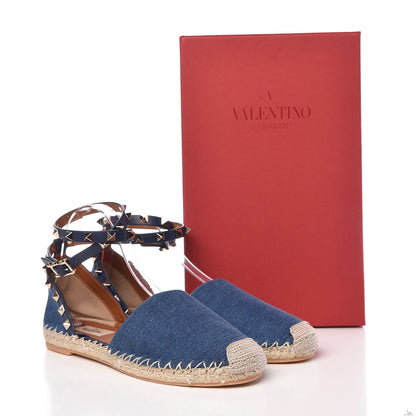 Valentino Garavani Denim Rockstud Ankle Wrap Espadrille 20mm Flats 38 Light Denim 10 of 10