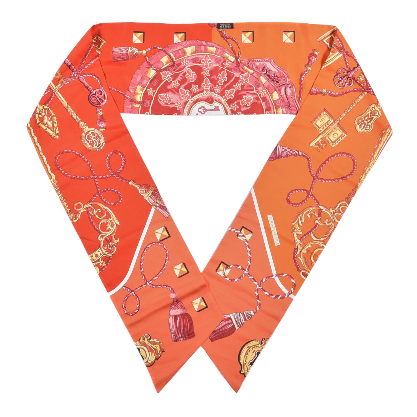 Silk Les Cles Maxi Twilly Cut Corail Orange Rouge