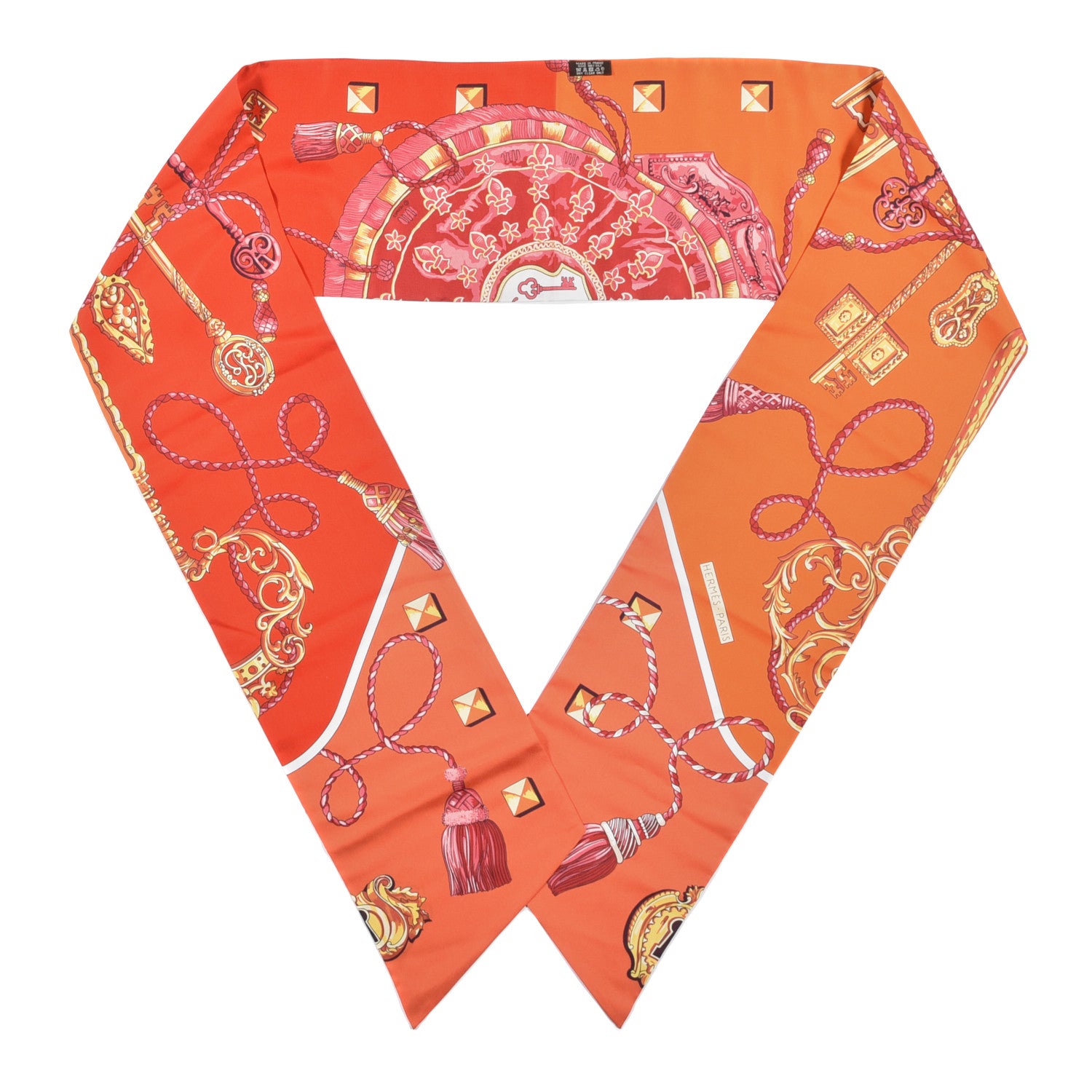 Hermes Silk Les Cles Maxi Twilly Cut Corail Orange Rouge 1 of 4