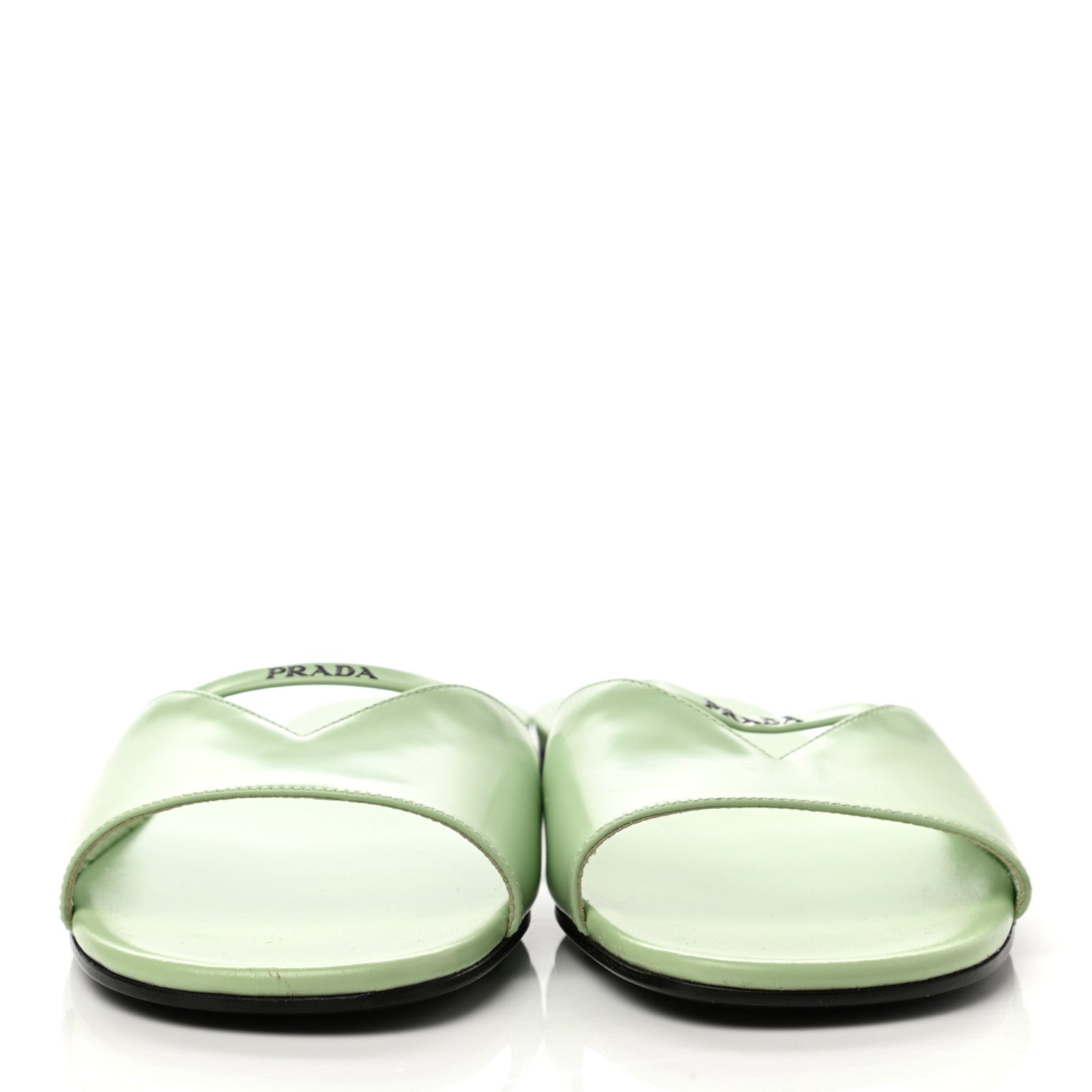 Prada Spazzolato Logo Triangle Cut Out Flat Slide Sandals 38.5 Acqua 2 of 10