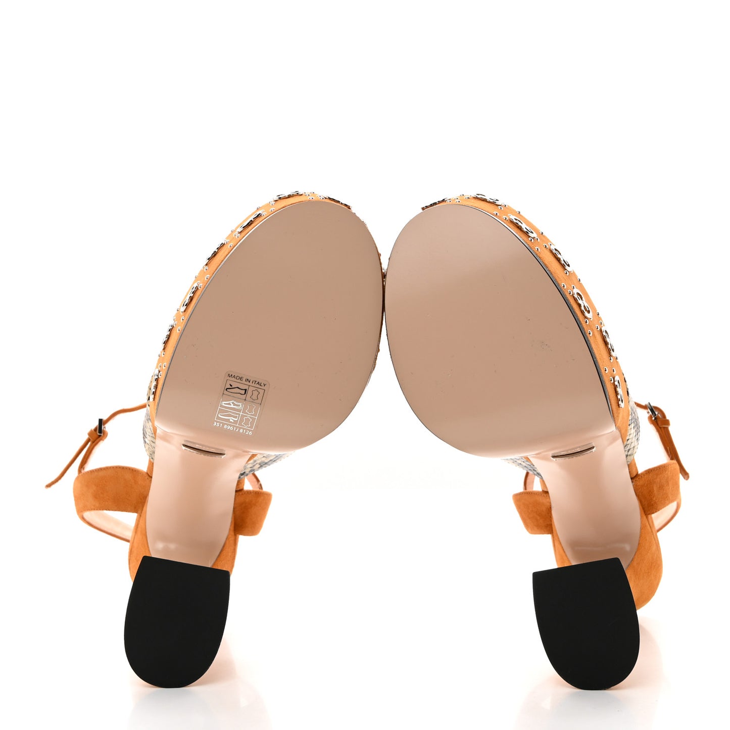 Malaga Kid Suede Snakeskin Interlocking G Studs 155mm Platform Sandals 40.5 Beige Cognac