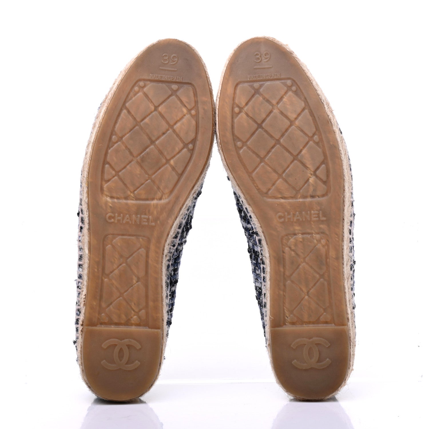 Chanel Metallic Tweed Lambskin CC Espadrilles 39 Blue Black Silver 6 of 12