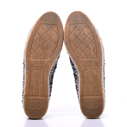 Chanel Metallic Tweed Lambskin CC Espadrilles 39 Blue Black Silver 6 of 12