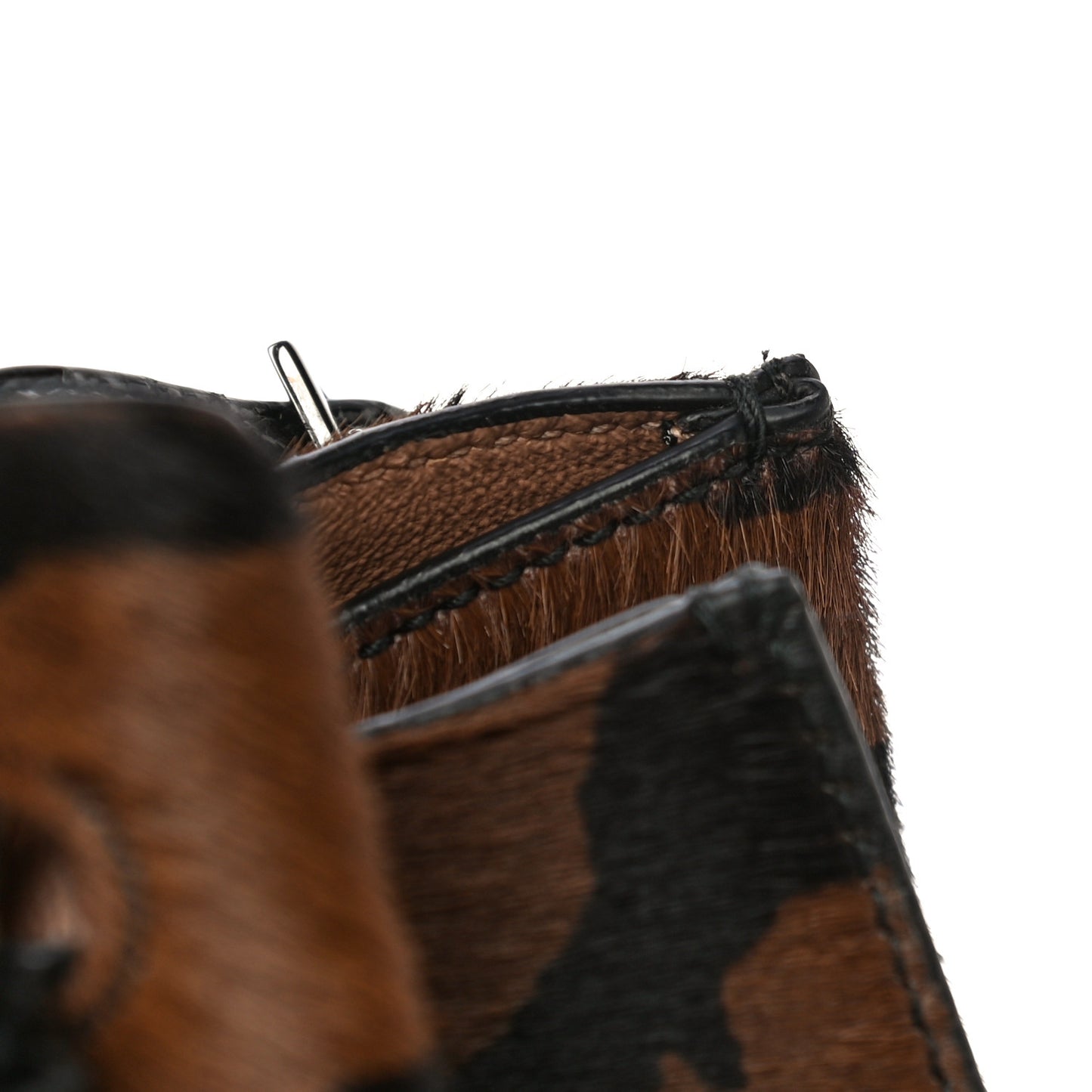 Calf Hair Bucket Bag Wristlet Brown Black