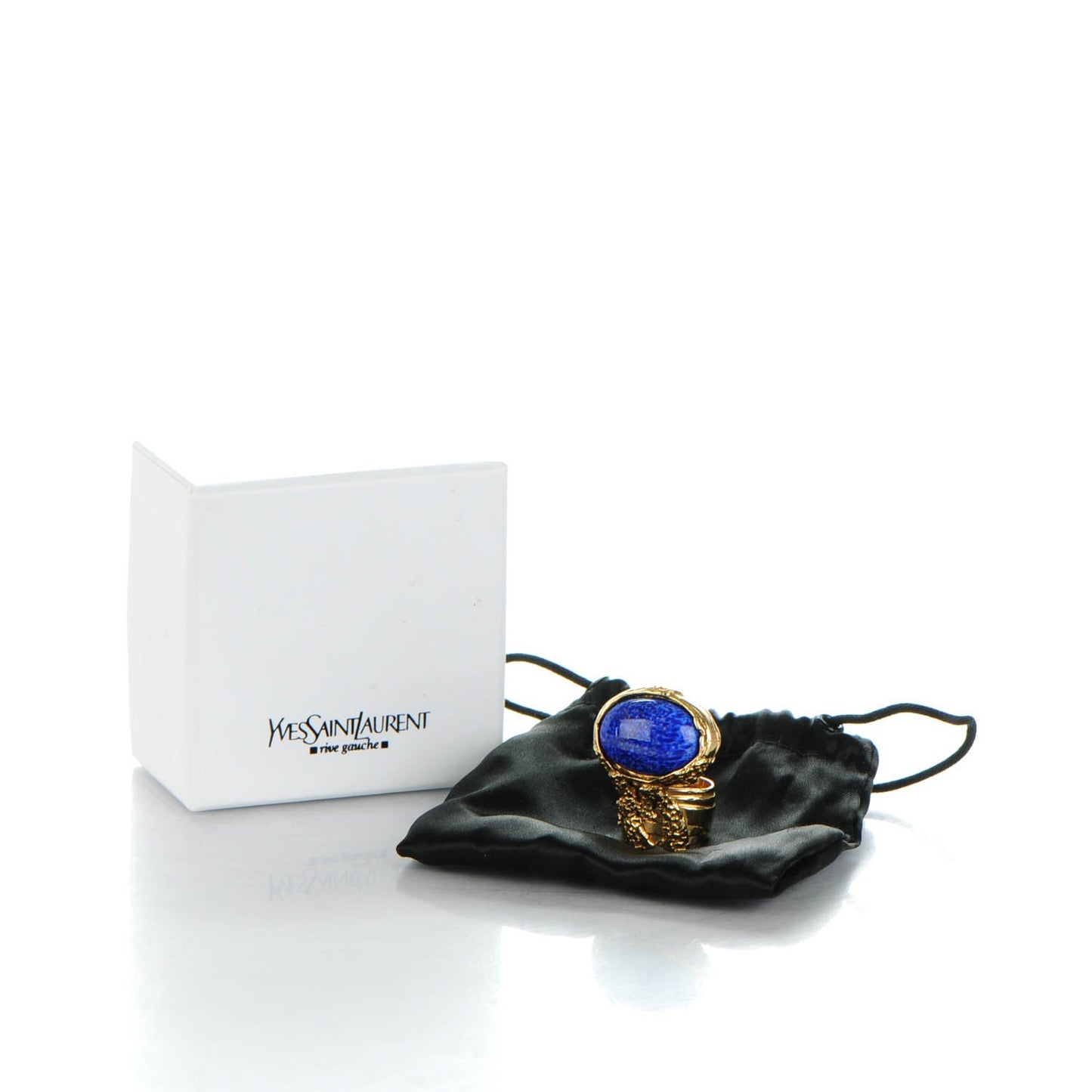Glass Cabochon Arty Ovale Ring 7 Gold Lapis