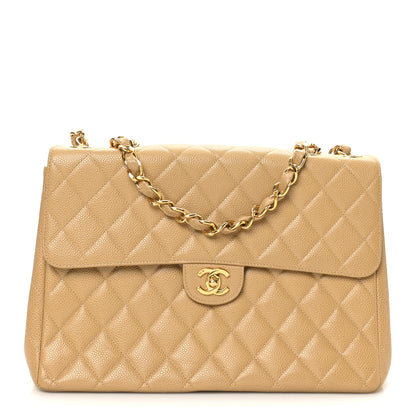 Chanel Caviar Quilted Jumbo Single Flap Beige 1 of 11