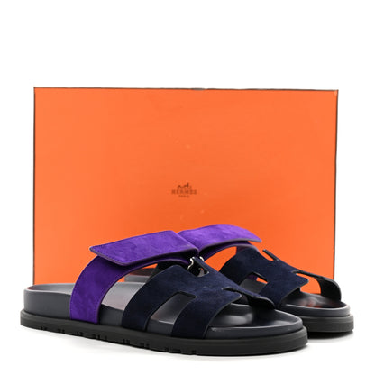 Hermes Suede Goatskin Womens Chypre Sandals 37 Marine Violet Majorette 9 of 9