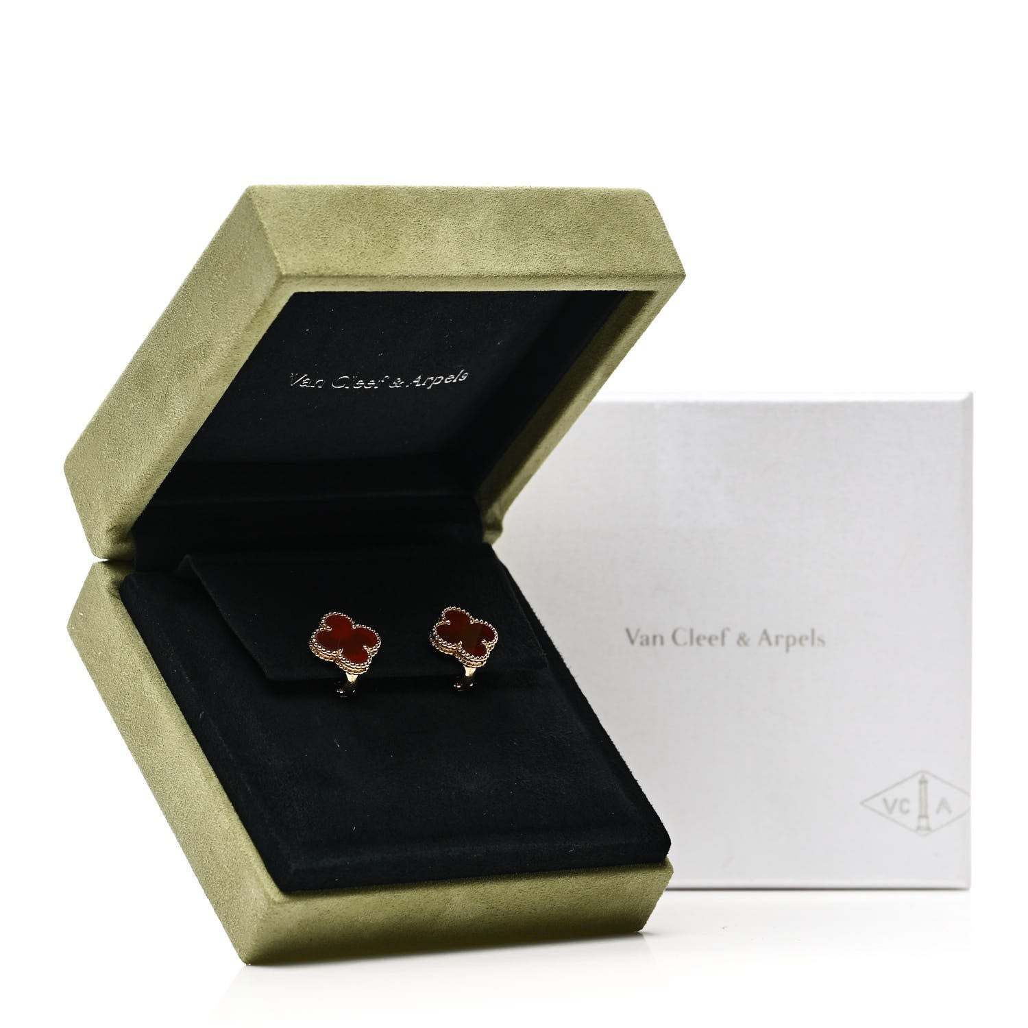 Van Cleef & Arpels 18K Rose Gold Carnelian Sweet Alhambra Earrings 5 of 5
