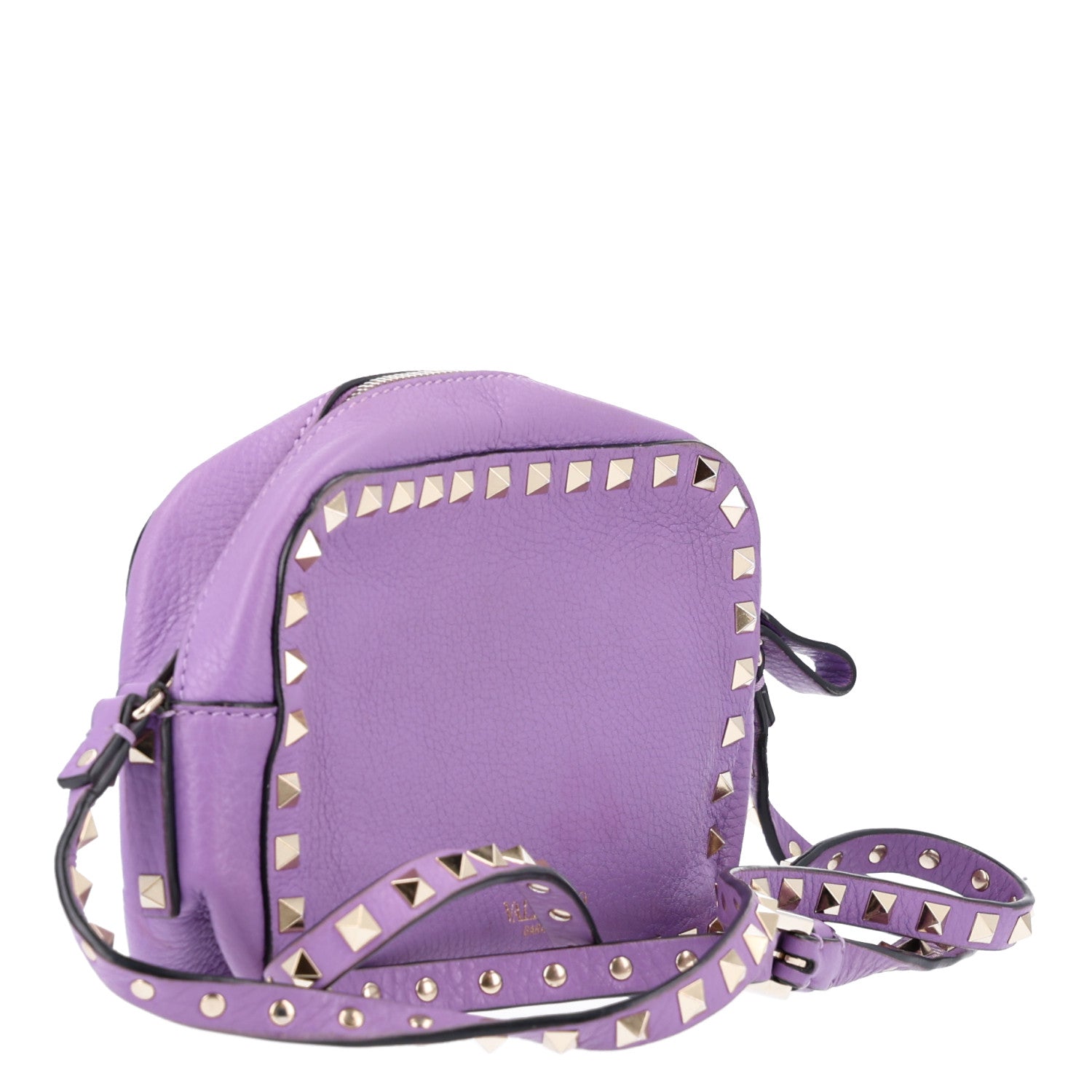Valentino Garavani Pebbled Calfskin Rockstud Camera Crossbody Bag Purple 3 of 9