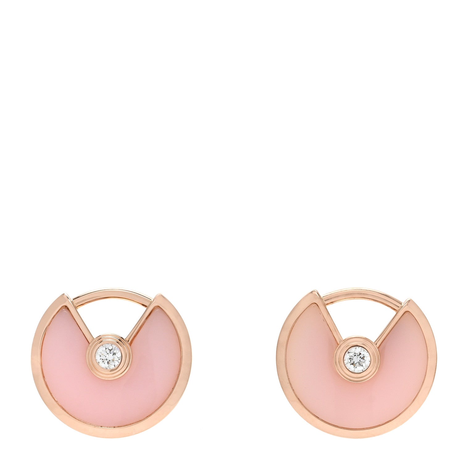 Cartier 18K Pink Gold Diamond Pink Opal Amulette de Cartier Earrings 1 of 5