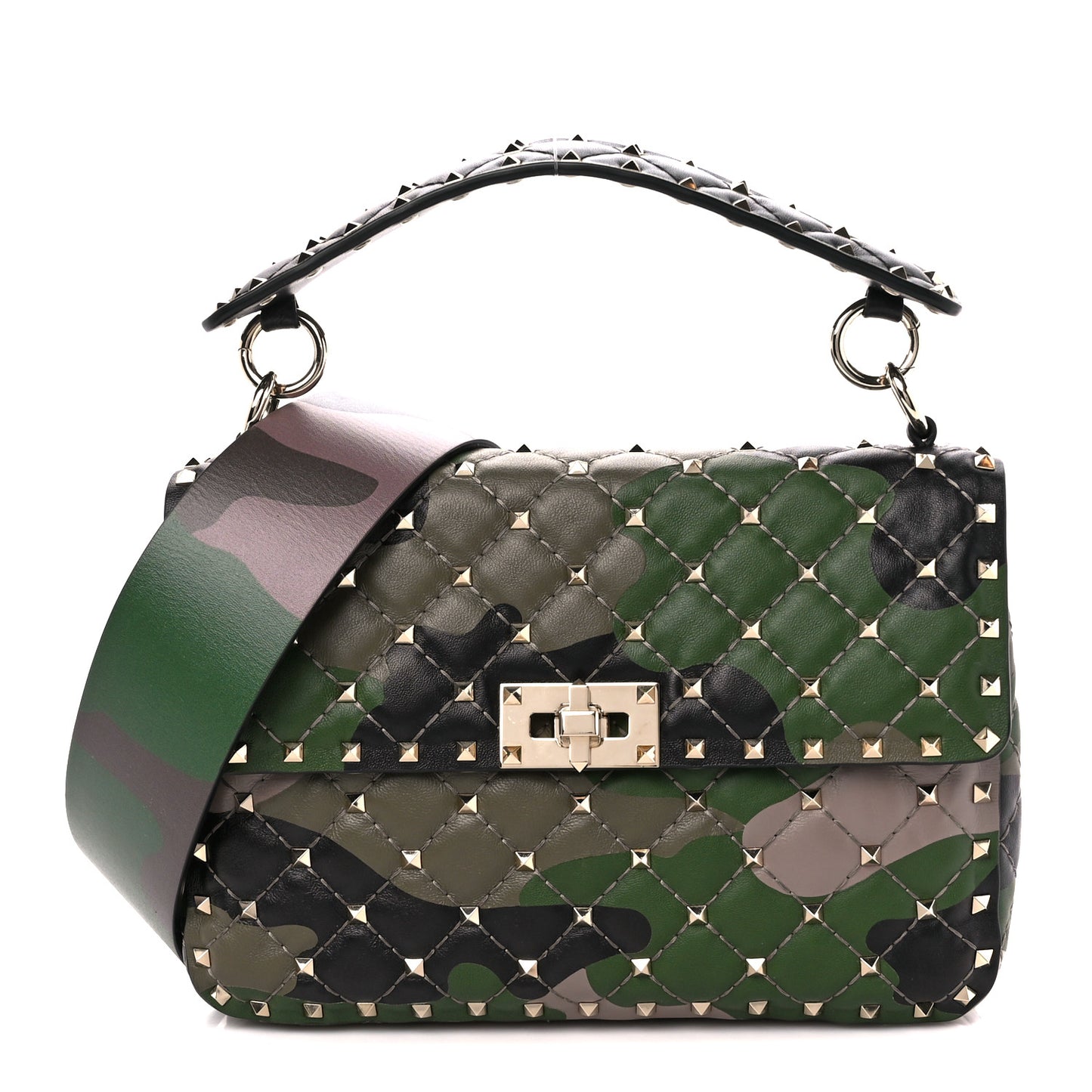 Nappa Camouflage Medium Rockstud Spike Shoulder Bag Verde Rouge