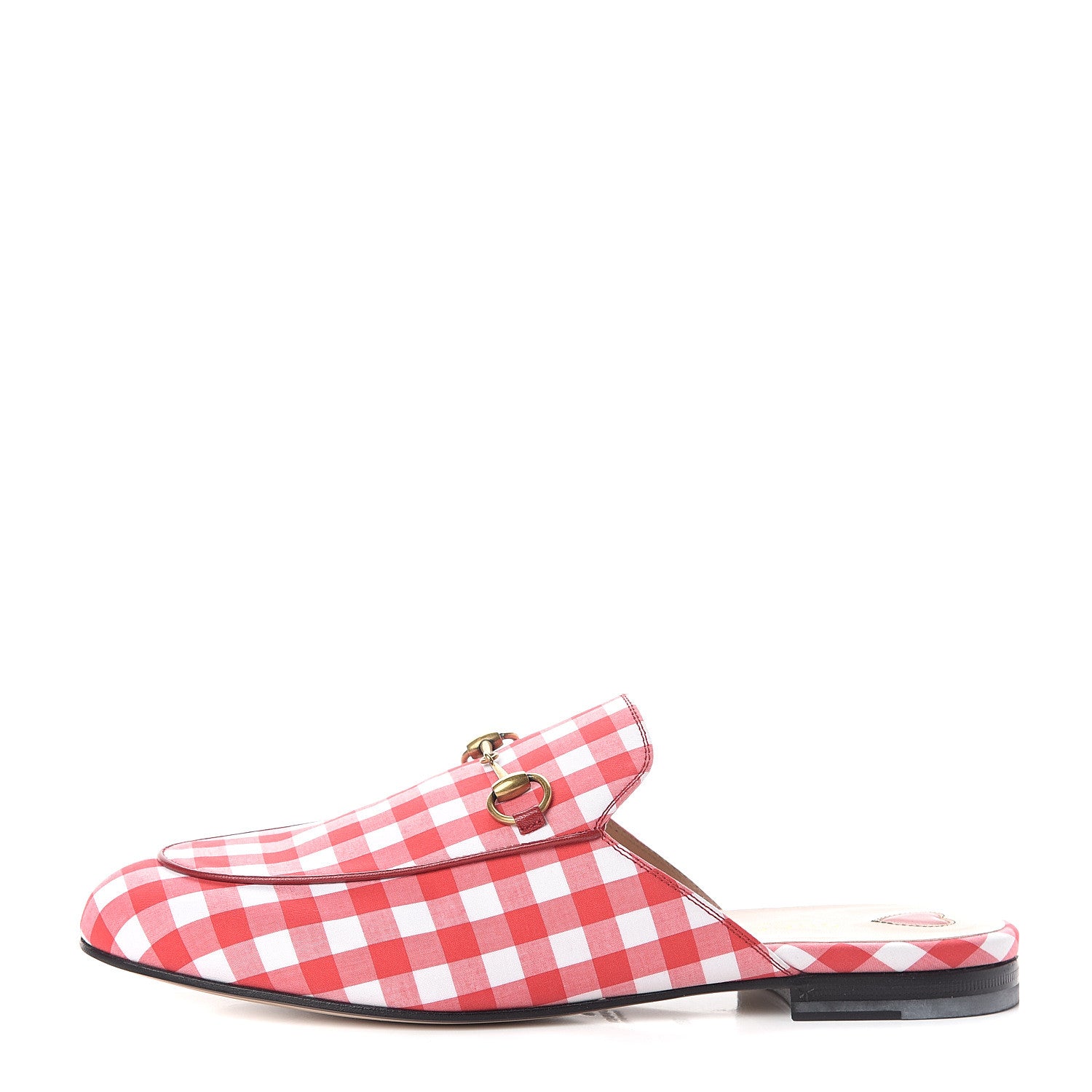 Gucci Cotton Gingham Womens Princetown Slippers 39.5 White Red 1 of 7
