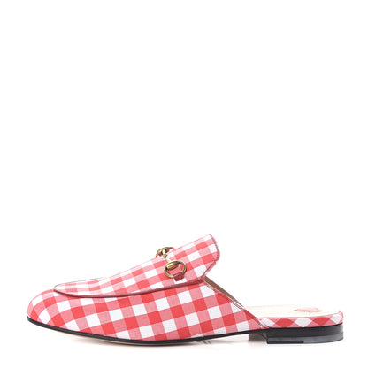 Gucci Cotton Gingham Womens Princetown Slippers 39.5 White Red 1 of 7