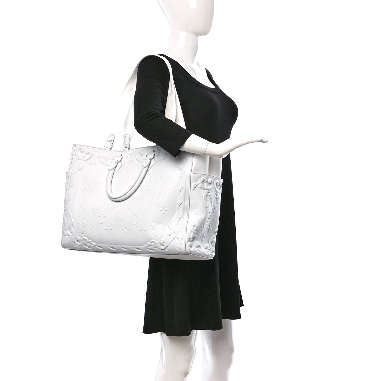 Calfskin LV Ornament Sac Plat 24H Optic White