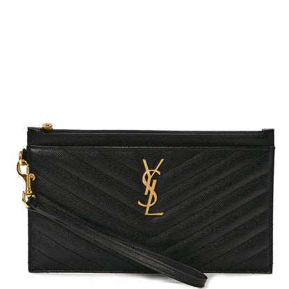 Saint Laurent Grain De Poudre Chevron Monogram Large Bill Pouch Black 1 of 11