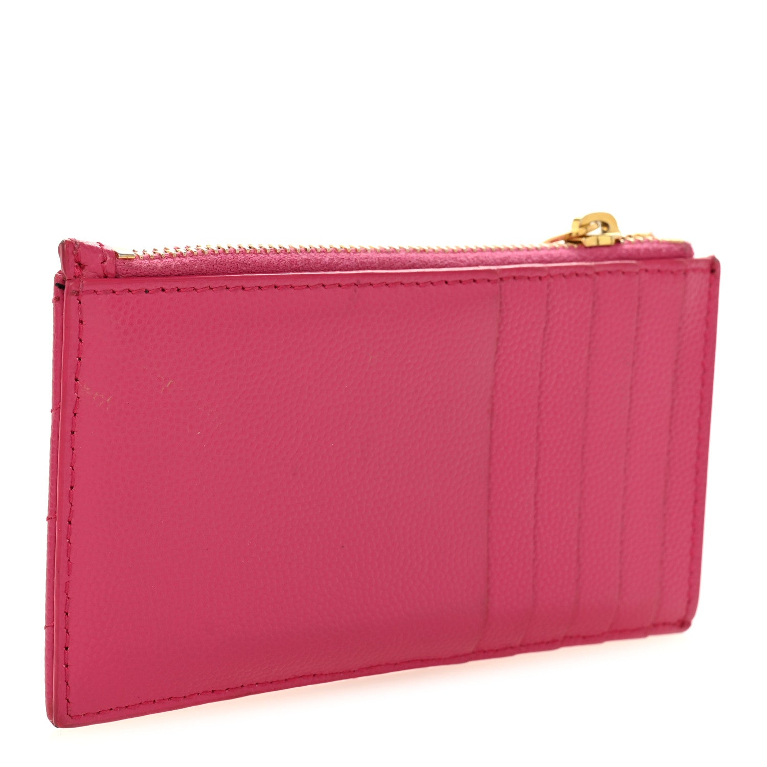 Saint Laurent Grain De Poudre Matelasse Chevron Monogram Fragments Zippered Card Case Fresh Fuxia 3 of 8