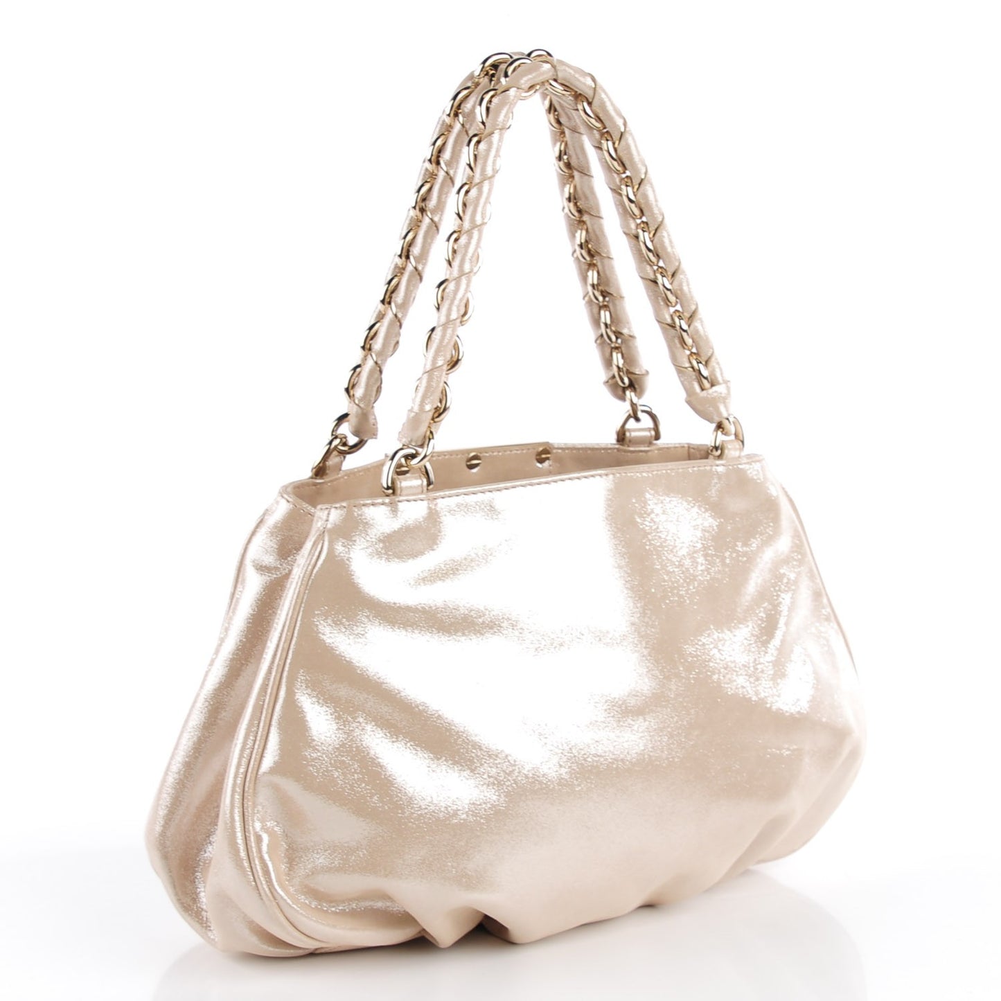 Metallic Calfskin Mia Shoulder Bag Beige