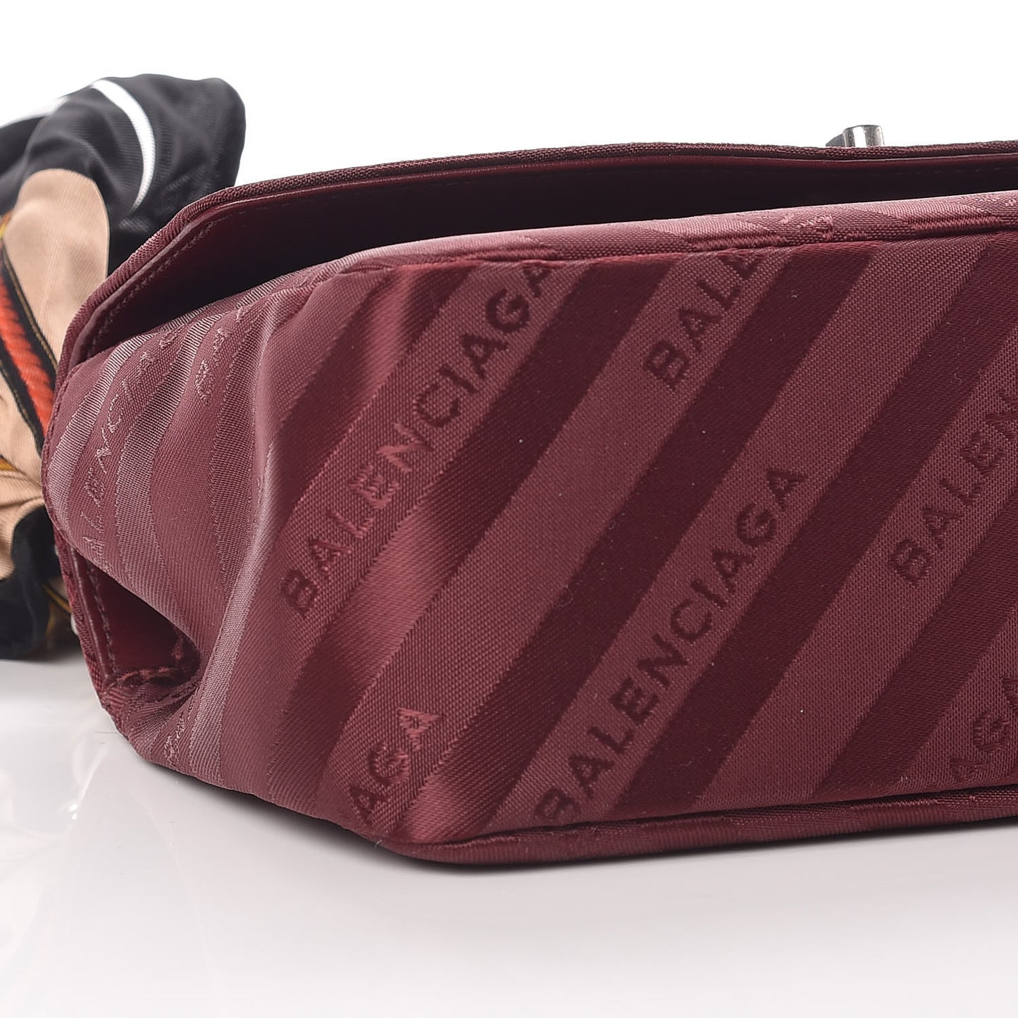 Nylon Jacquard Diagonal Logo Small Scarf Lock Chain Shoulder Bag Rouge Bordeaux Black Beige