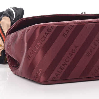 Balenciaga Nylon Jacquard Diagonal Logo Small Scarf Lock Chain Shoulder Bag Rouge Bordeaux Black Beige 5 of 9