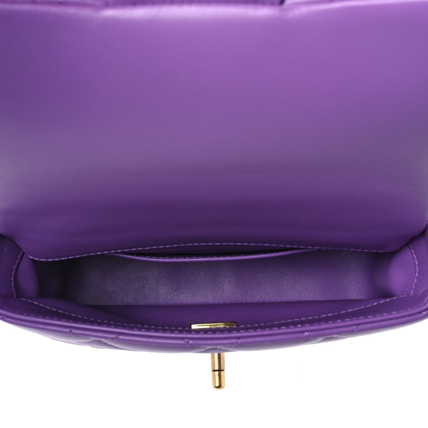 Lambskin Enamel Quilted Mini Pending CC Square Flap Purple