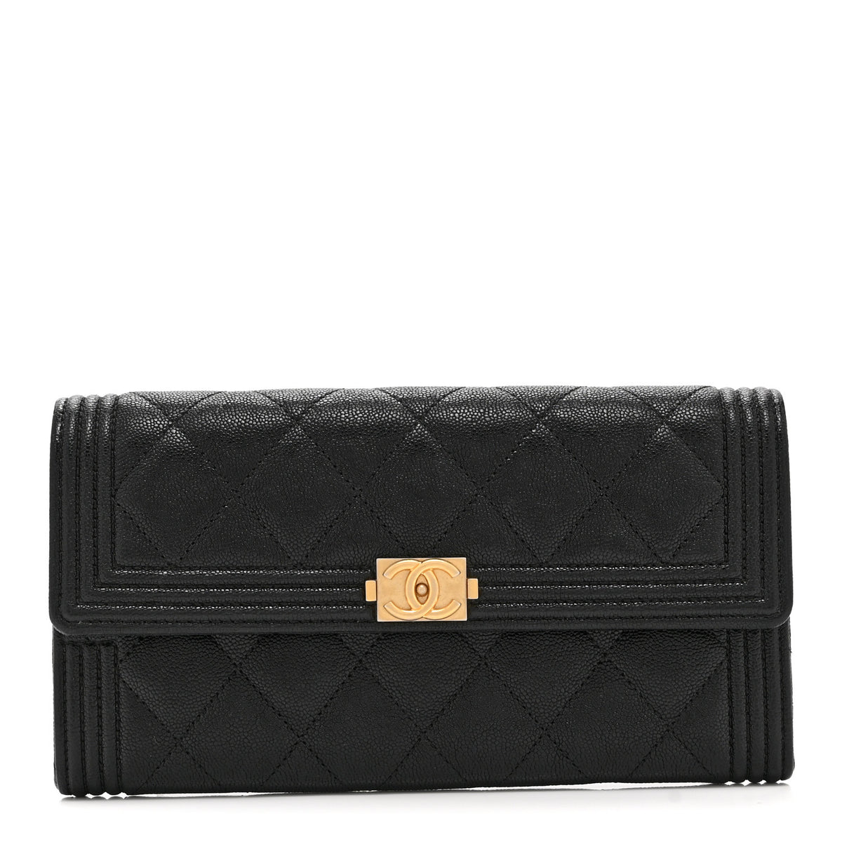 Chanel Caviar Quilted Large Boy Gusset Flap Wallet Black 1 of 11