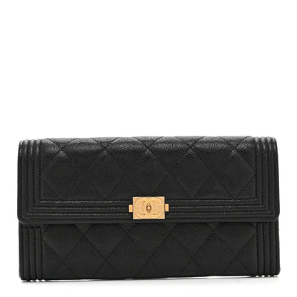 Chanel Caviar Quilted Large Boy Gusset Flap Wallet Black 1 of 11