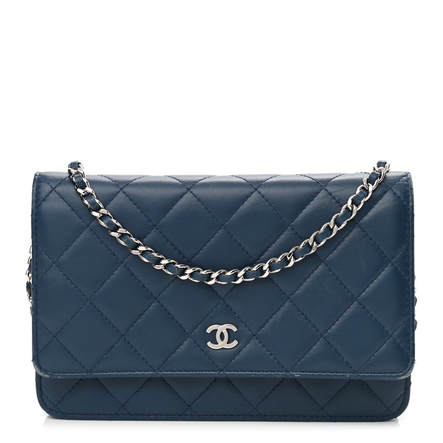 Chanel Lambskin Quilted Wallet On Chain WOC Blue 1 of 15