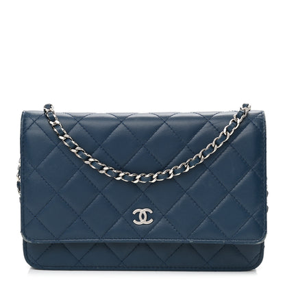 Chanel Lambskin Quilted Wallet On Chain WOC Blue 1 of 15