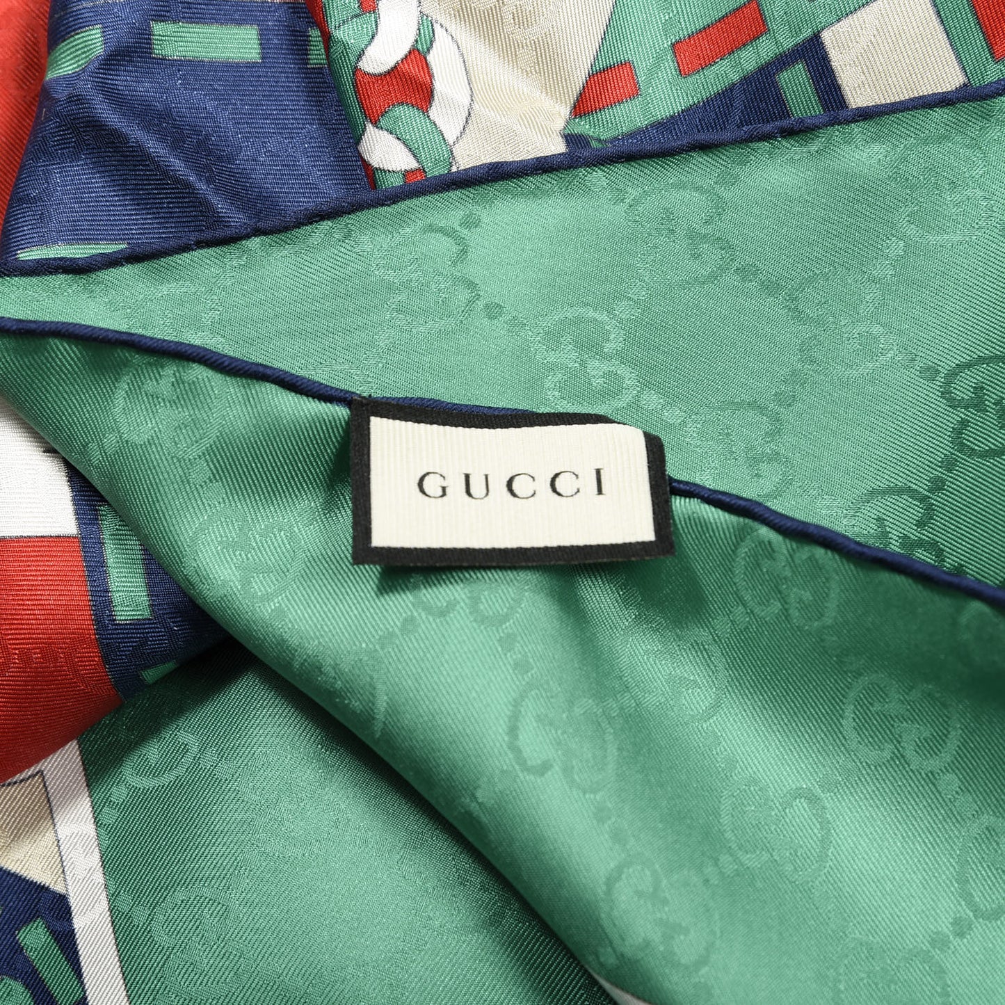 Silk Chain Argyle Square Scarf Flame Dark Green