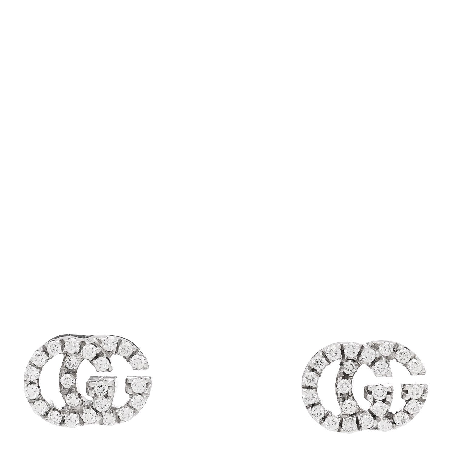 Gucci 18K White Gold Diamond Running G Earrings 1 of 6