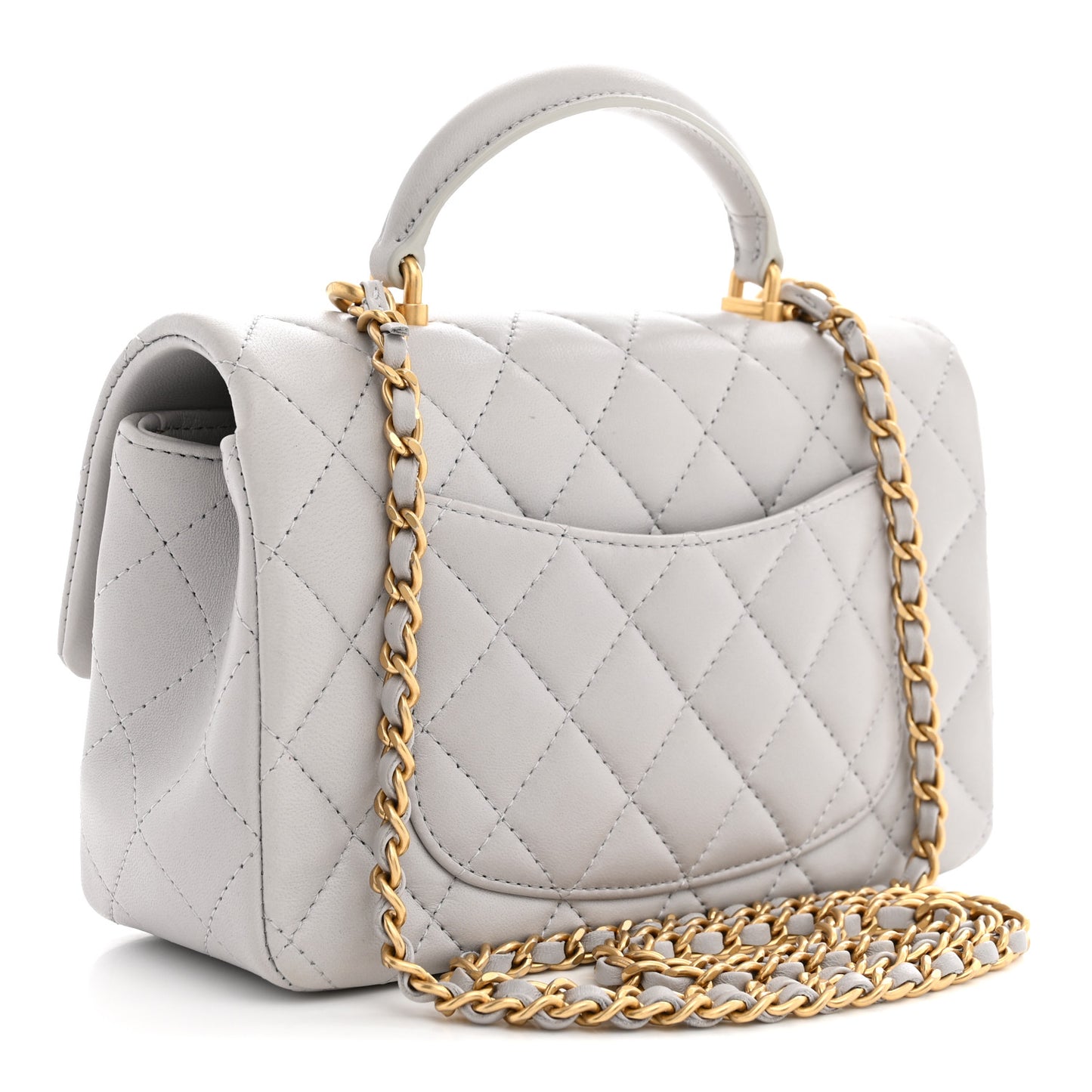 Lambskin Quilted Mini Top Handle Rectangular Flap Grey