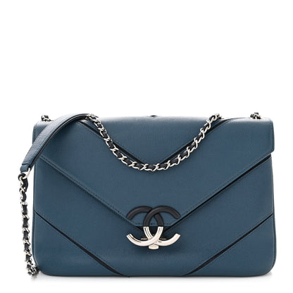 Chanel Caviar Macro Chevron Single Flap Blue 1 of 10