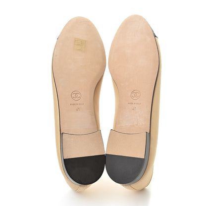 Chanel Lambskin Cap Toe Ballerina Flats 41 Beige Black 5 of 10