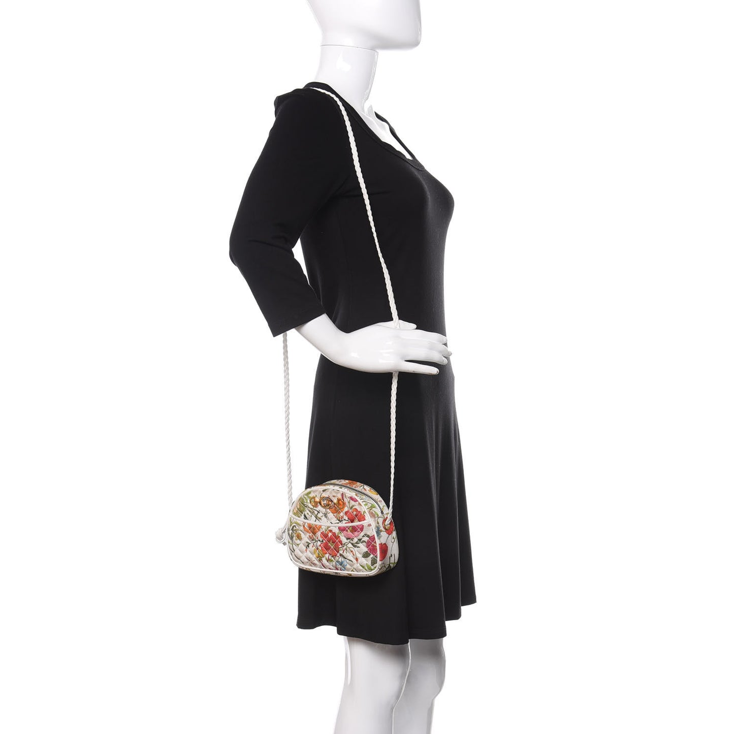 Canvas Flora Floral Trapuntata Mini Zumi Dome Shoulder Bag White