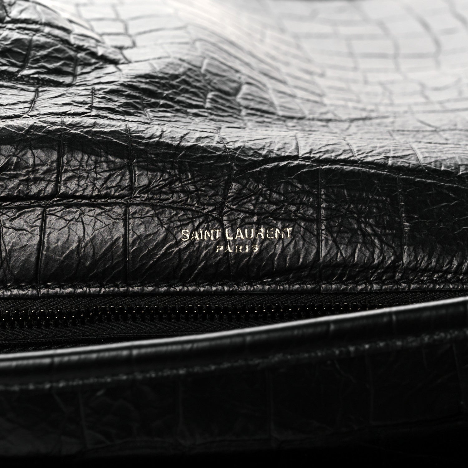 Saint Laurent Crocodile Embossed Lambskin Monogram Medium Niki Chain Satchel Black 7 of 11