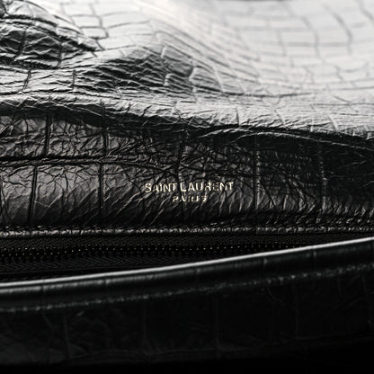 Saint Laurent Crocodile Embossed Lambskin Monogram Medium Niki Chain Satchel Black 7 of 11
