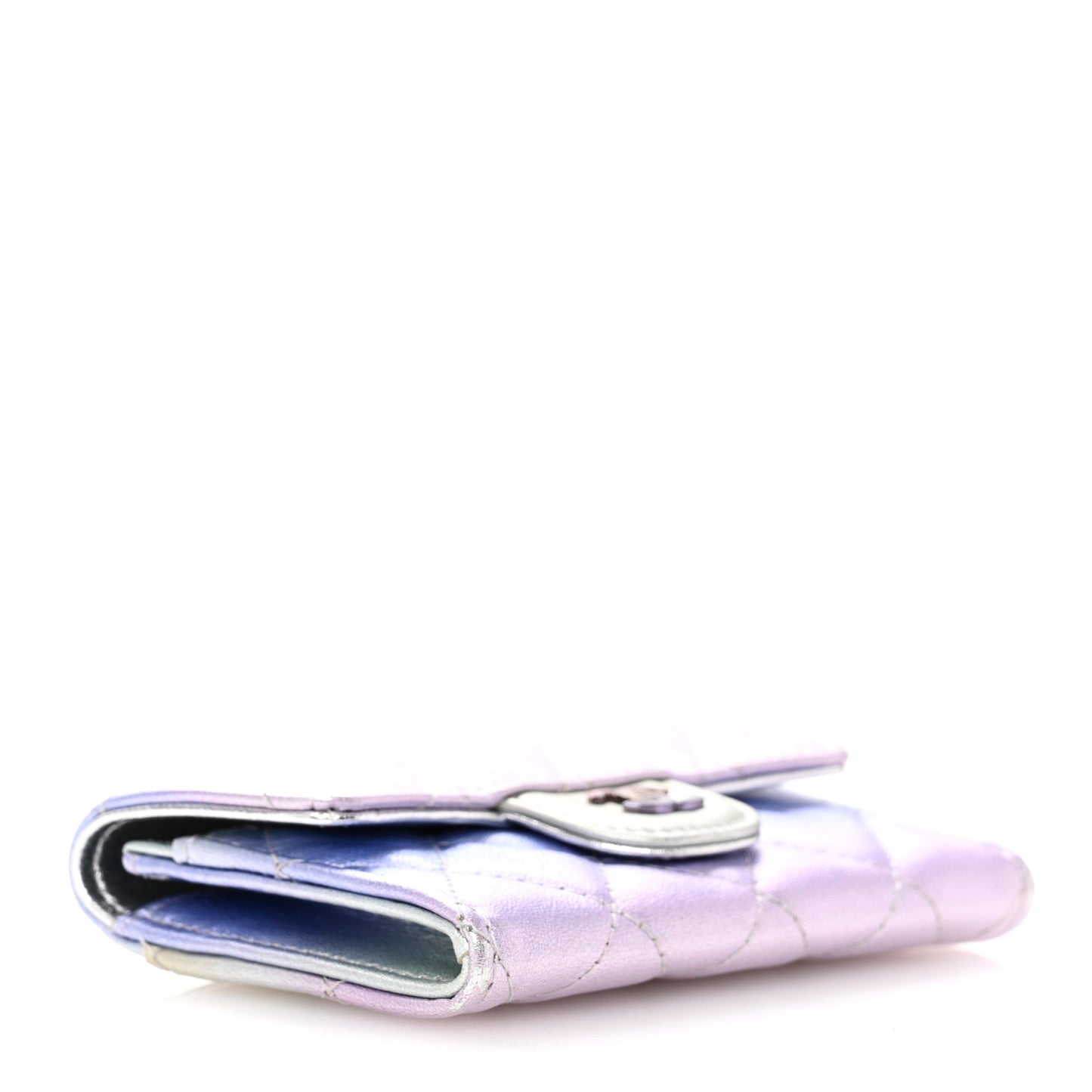 Gradient Metallic Calfskin Quilted Flap Card Holder Wallet Silver Blue Yellow Purple
