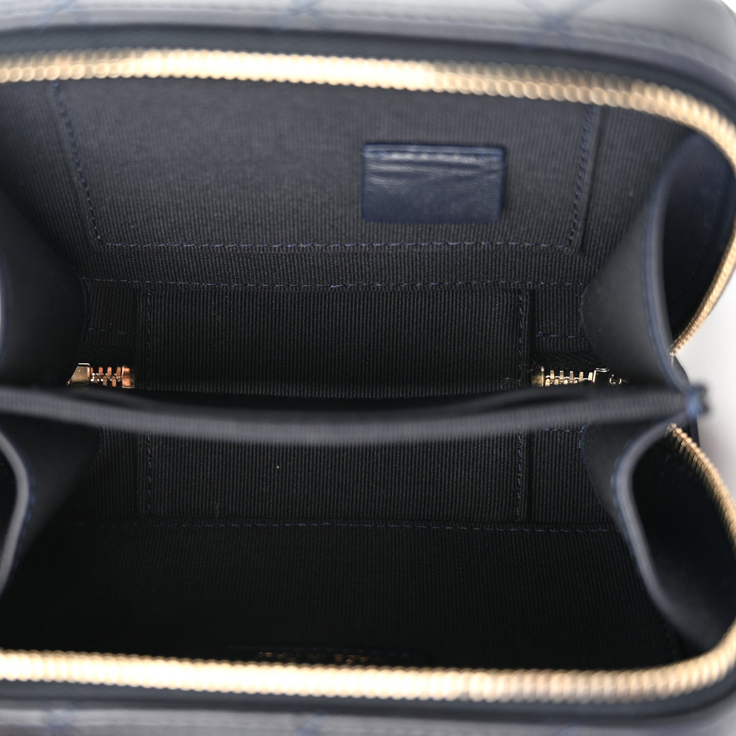Lambskin Quilted Chain Top Handle Vanity Case Blue
