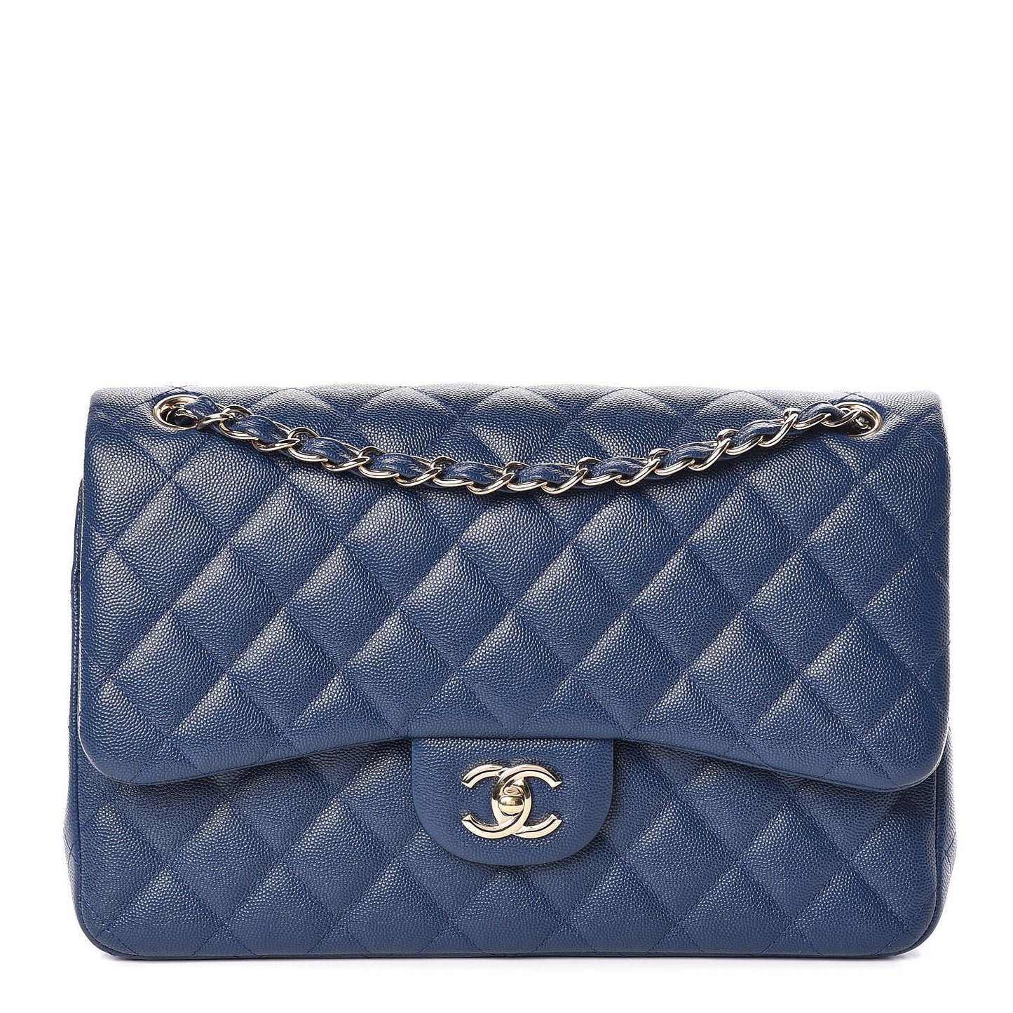 Caviar Quilted Jumbo Double Flap Navy