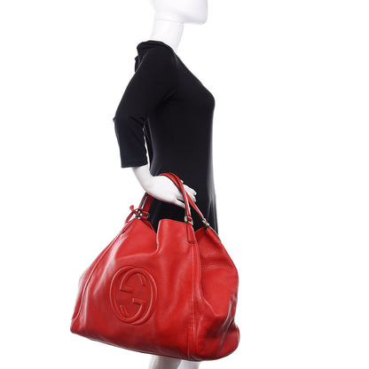 Gucci Pebbled Calfskin Large Soho Shoulder Bag Red 2 of 10