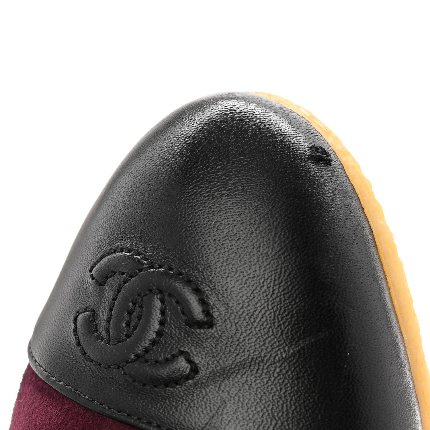 Chanel Suede Lambskin Cap Toe CC Ballerina Flats 41 Burgundy Black 10 of 11