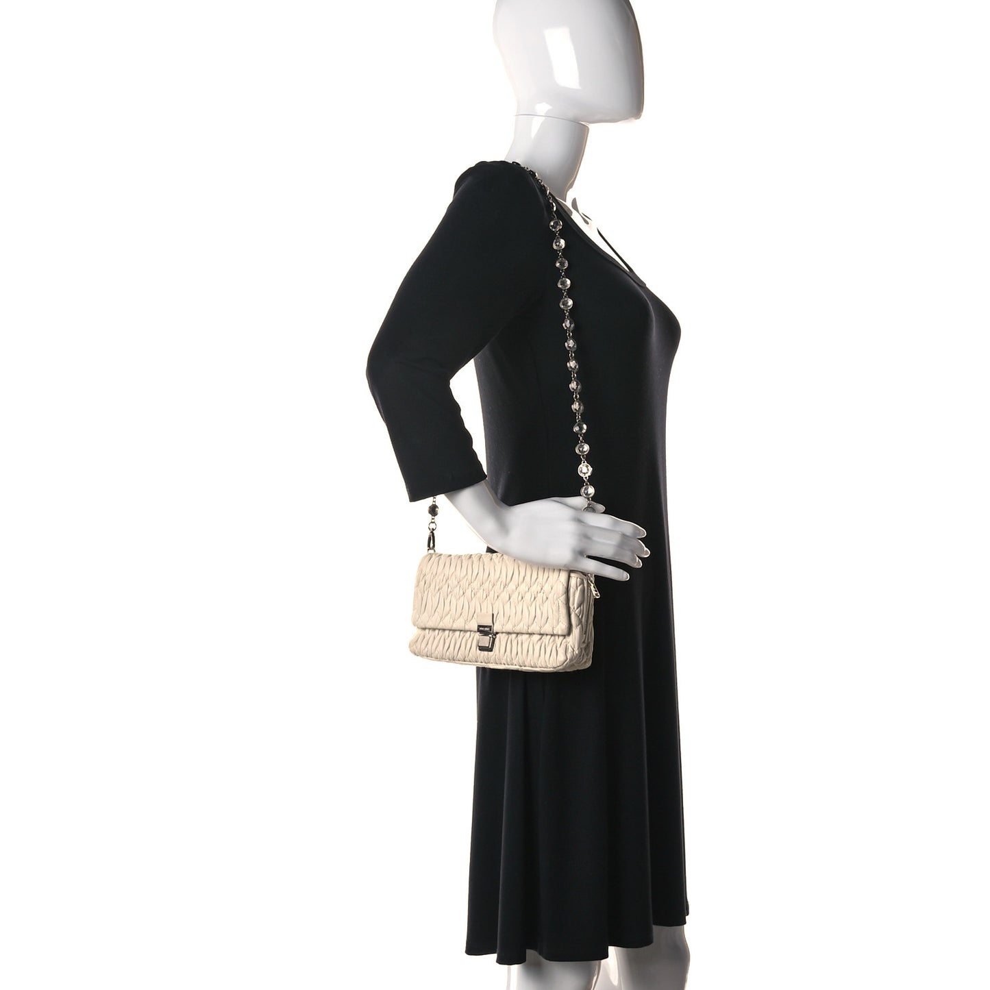 Nappa Matelasse Crystal Shoulder Bag Bianco